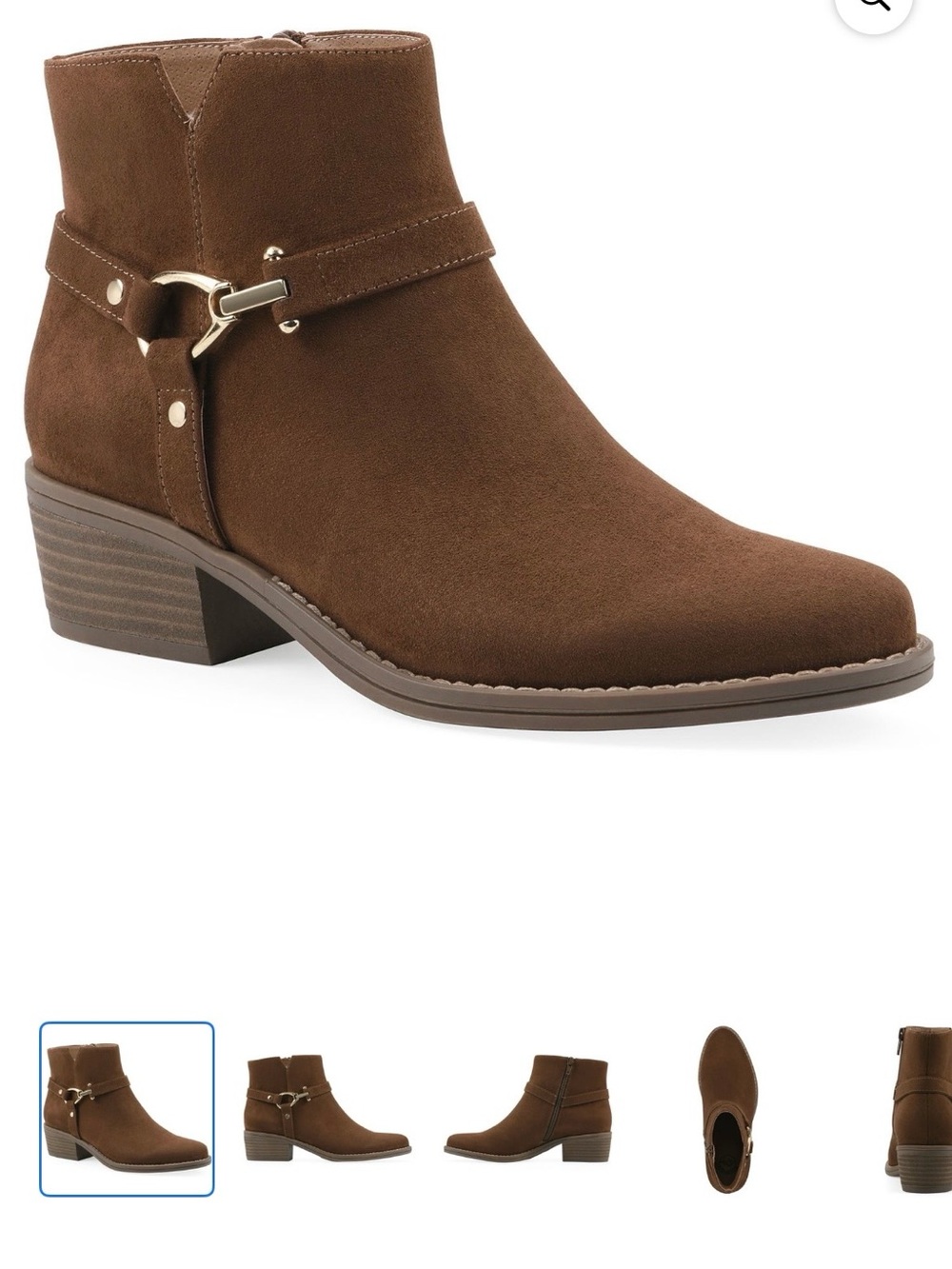 White Mountain Brown Suede Ankle Boot with Harness Accent